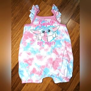 Baby Yoda Star wars romper. Baby girl tie dye.